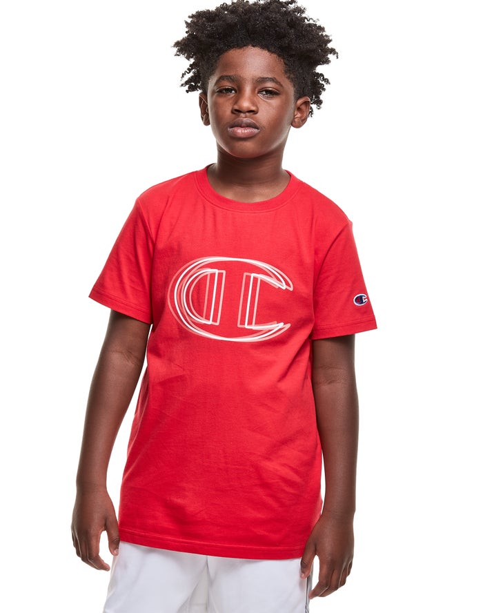 Champion Boys T-Shirt NZ - Vibrating C Logo Red ( 8531-NSVPR )